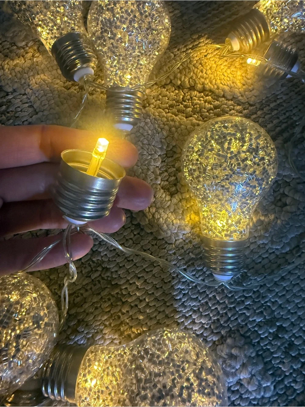Warm White Crackle Bulb String Lights AA battery operated